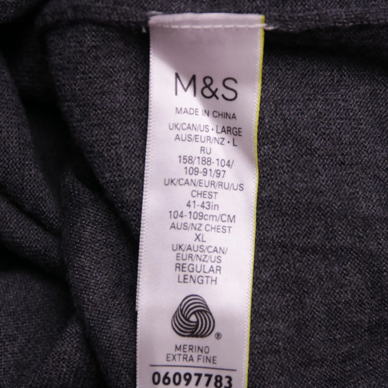 Серый джемпер M&S из мериносовой шерсти на молнии, размер 50 (L)