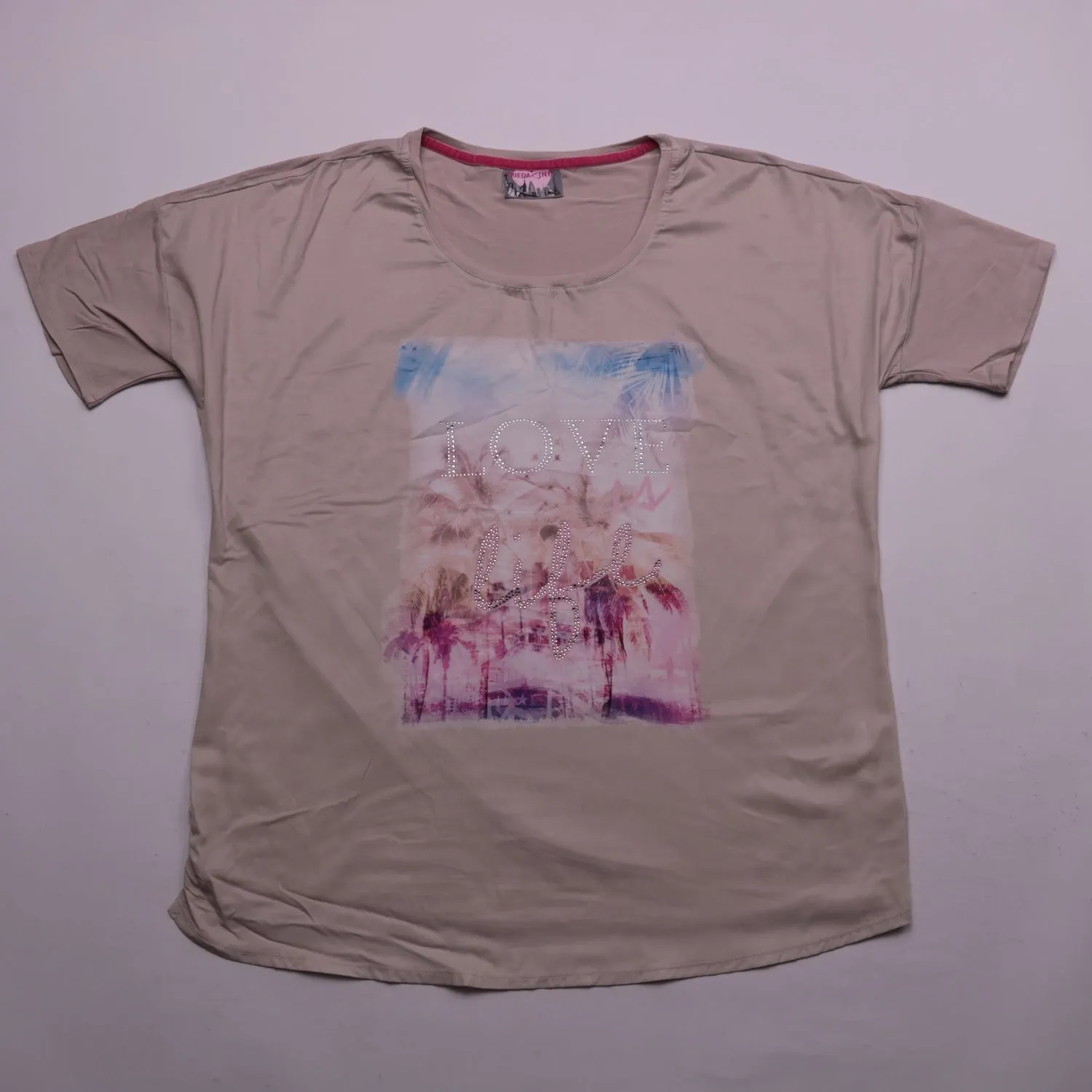 Бежевая футболка FRIEDA & NYC с фотопринтом, размер 52 (XL)