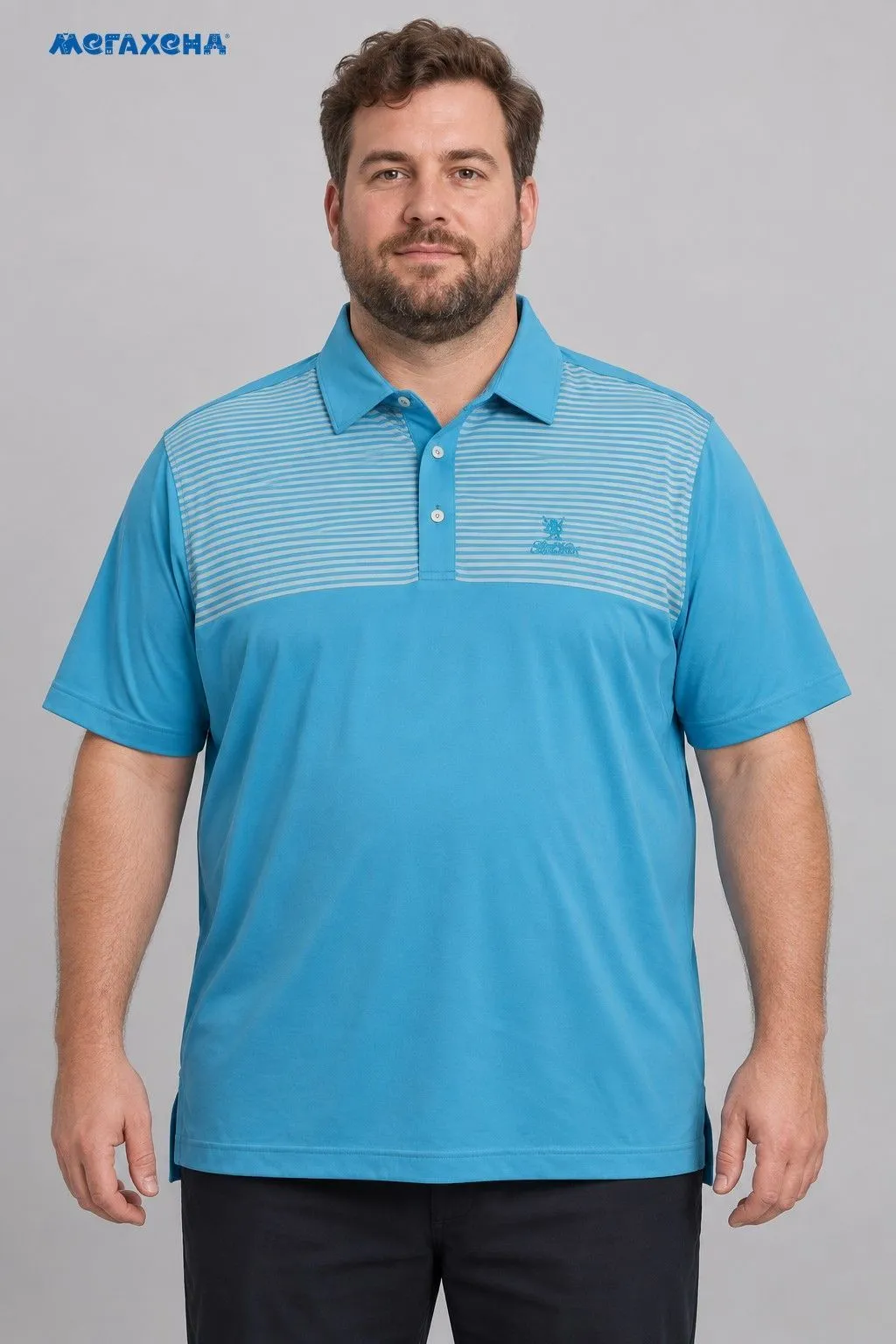 Голубое поло Peter Millar с полосатой вставкой, размер 50 (L)
